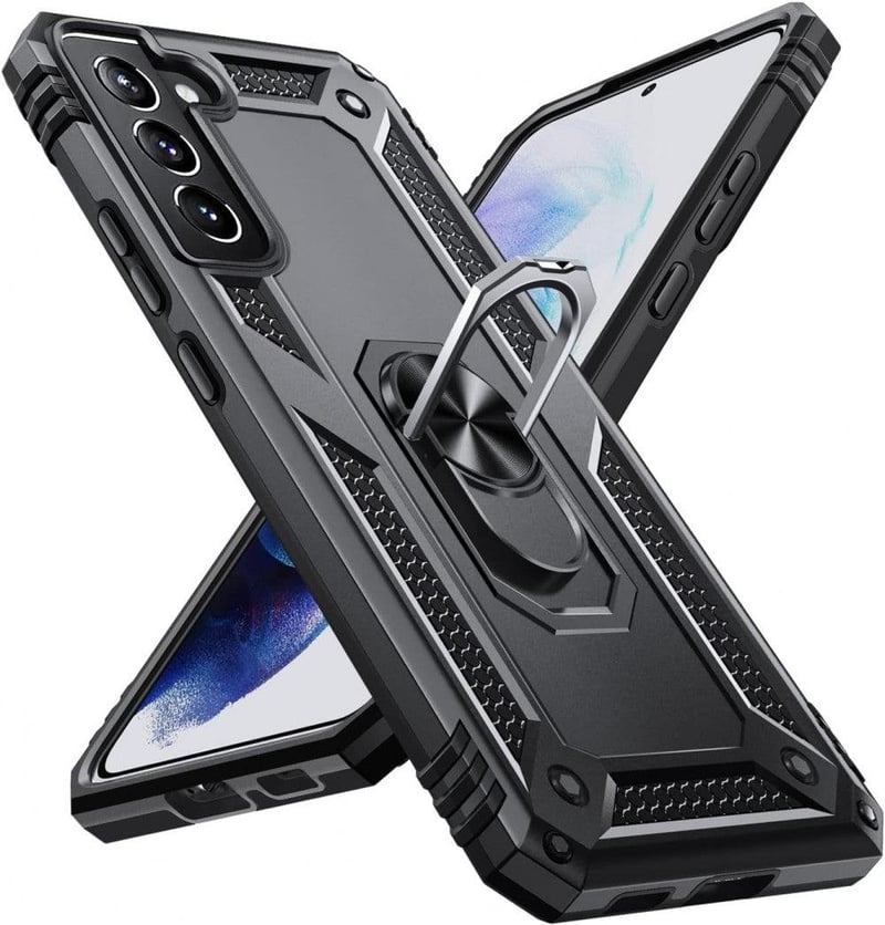 Samsung Galaxy S22 Plus 360°-os forgatható gyűrűs védőtok, fekete