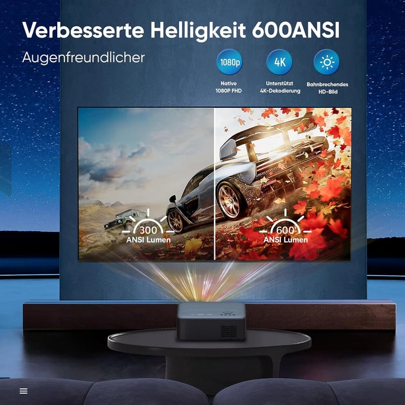 Puxinat AK-71 Natív 1080P WiFi6 Projektor - Elektromos Fókusz, 600ANSI, Kétirányú Bluetooth 5.2, 300" Vetítés, Okostelefon/Laptop/Konzol Kom