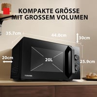 Toshiba MW2-MM20PF(BK) Mikrohullámú Sütő, 20 Literes, 800W, 5 Teljesítményszint, Kiolvasztás Funkcióval, Belső LED Világítással, Fekete 3