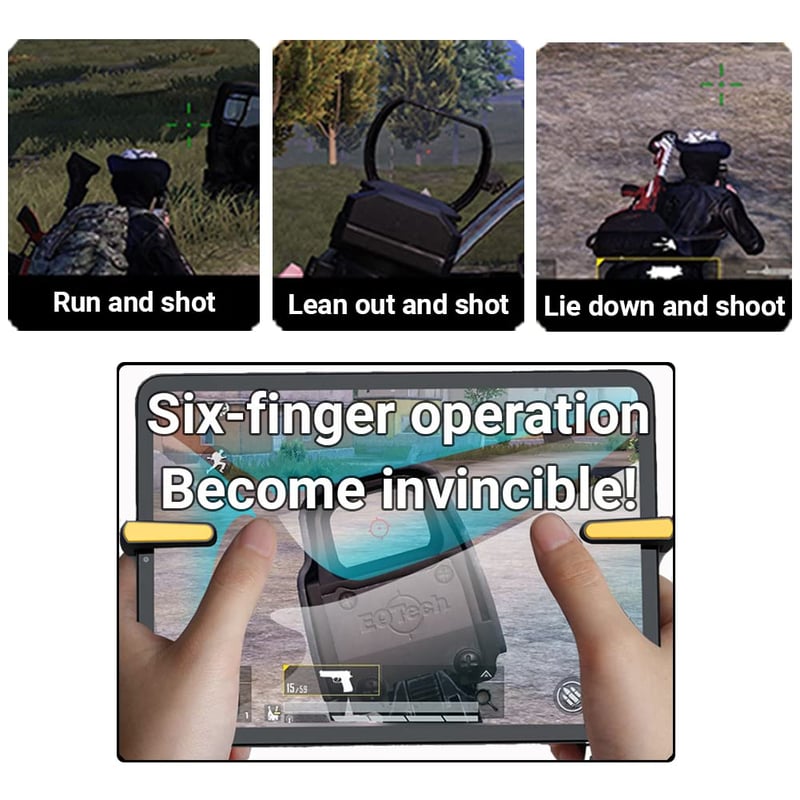 PUBG Mobile játékvezérlő iPadhez és Androidhoz - 4 ravasz, 6 ujjas joystick, gyorstüzelés