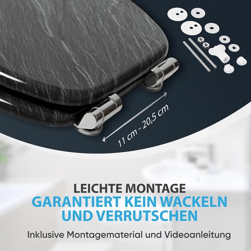 Sanilo Gránit WC Ülőke Ovális Fából - Puha Záródású Mechanizmus, Tartós Zsanérok, Rusztikus Stílus, Egyszerű Szerelés, 2 kg