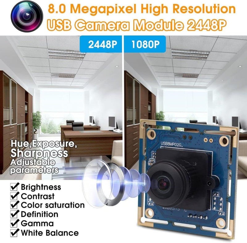IMX179 CMOS 8MP USB Webkamera 180° Halászszem Objektívvel (Felújított)