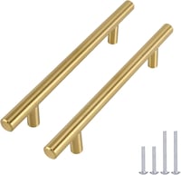 Goldenwarm LS201GD128 Arany Bútorfogantyú Szett - 5 db Rozsdamentes Acél Konyhai Szekrény és Fiók Fogantyú, 128 mm Lyuktávolság, Csavarokkal 1