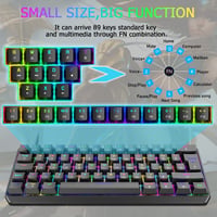 Kompakt 60% RGB Gamer Billentyűzet, Kék Kapcsolós, 62 Gombos, USB-C, Kék 7