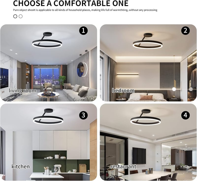 minifair Modern LED Mennyezeti Lámpa - Fekete Kör Alakú Dizájn, 21W, 3000K Meleg Fehér, Érintőképernyős, Konyha, Hálószoba, Nappali Világítá
