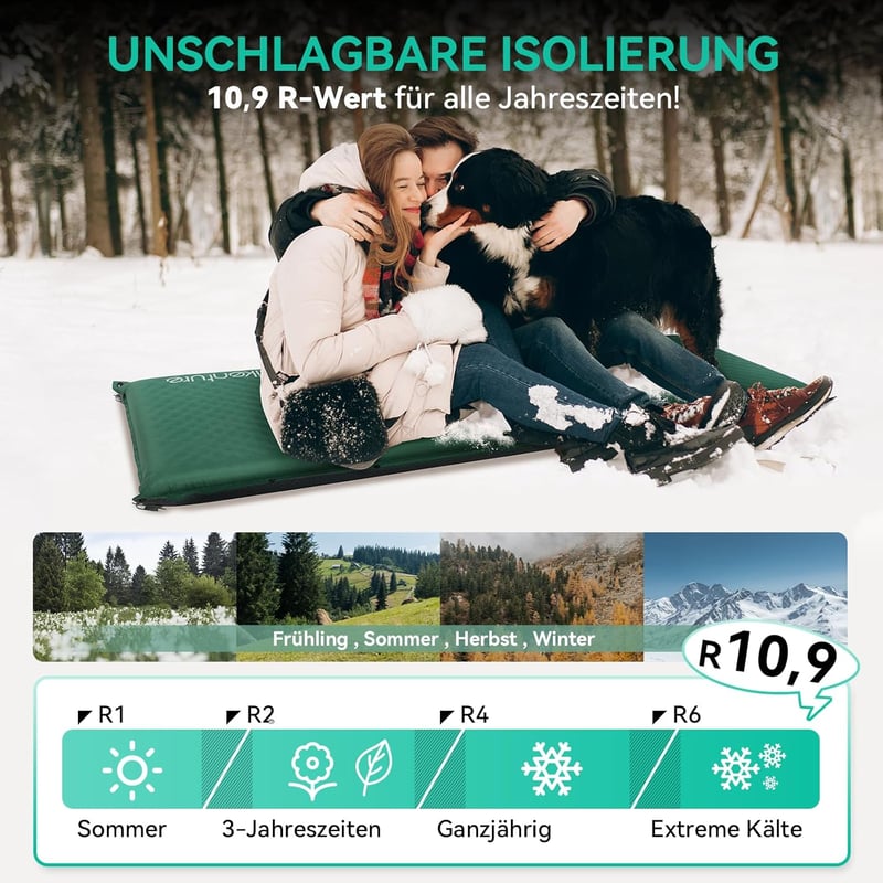 HIKENTURE Önfelfújó Kempingmatrac 10 cm Vastag, Memóriahabos Túramatrac Kültéri Alváshoz, Sátrazáshoz, Túrázáshoz, Utazáshoz - Sötétzöld, 19