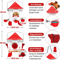 INNOLAND Automata Baromfi Etető és Itató Készlet, 6kg/8,5L, 4 Adagolónyílással, Állítható Lábakkal, Csirkéknek, Kacsáknak 4