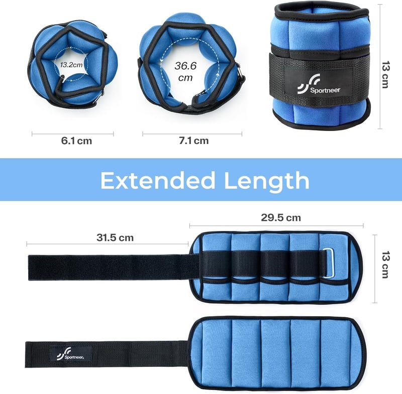 Sportneer Állítható Bokasúly Szett - Boka/Csukló Súlyok Neoprénből, 0,45-1,8 kg Között Állítható, 2 db-os Kék Fitness Edzéssúly