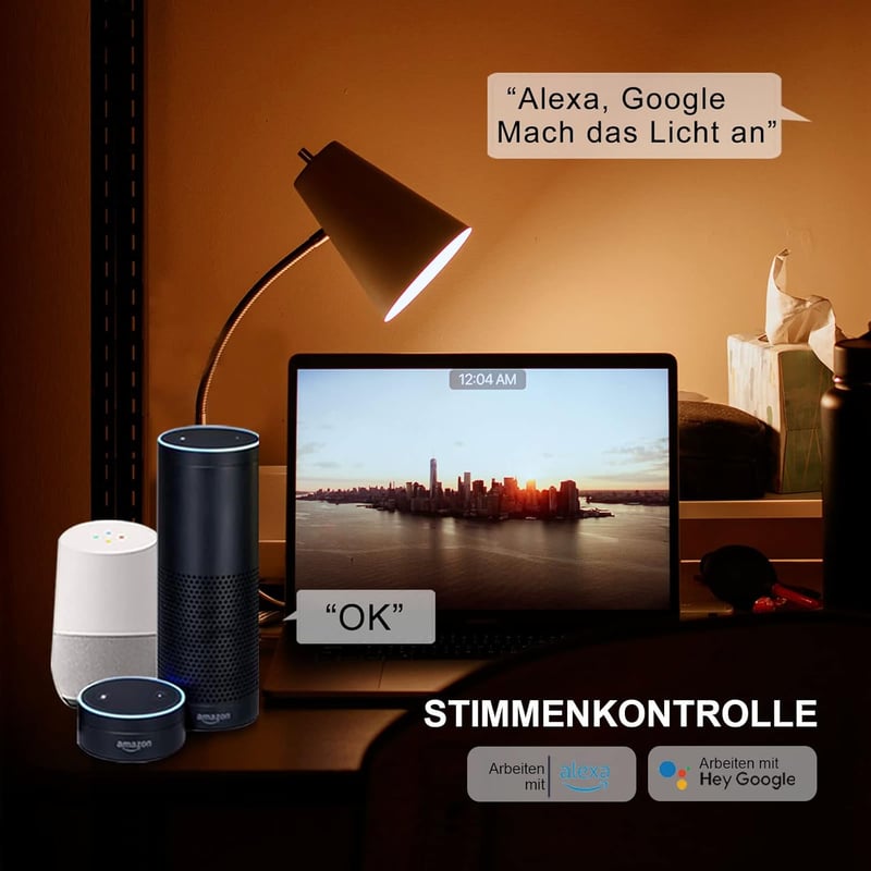 EXTRASTAR E27 Okos LED Izzó, WiFi Alexa Kompatibilis, 10W 1000LM, RGB Színváltós, Fényerőszabályozható, 2700K-6500K, Google Home Támogatás, 