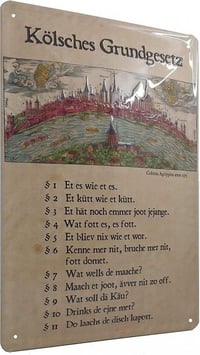 Retro dombornyomott német nyelvű "Kölsche Grundgesetz" ólomtábla 2