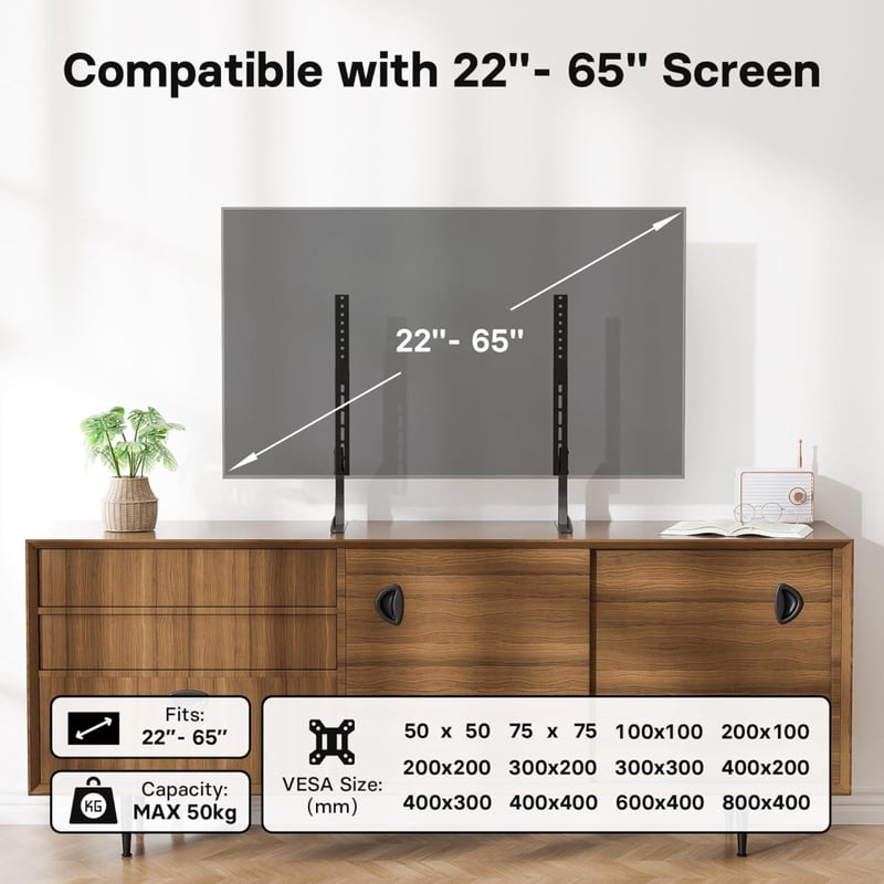 1home Univerzális TV Állvány Asztali Monitortartó 22-65" Képernyőkhöz - Televízió Talp Konzol LCD LED Képernyőemelő