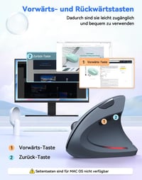 TECKNET Ergonomikus Vezeték Nélküli Függőleges Egér, 4800 DPI, 6 Gombos, Kényelmes Csuklótámasz, PC/Laptop/Mac Kompatibilis, Szürke 5