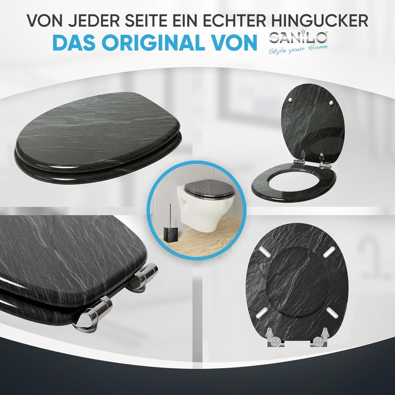 Sanilo Gránit WC Ülőke Ovális Fából - Puha Záródású Mechanizmus, Tartós Zsanérok, Rusztikus Stílus, Egyszerű Szerelés, 2 kg
