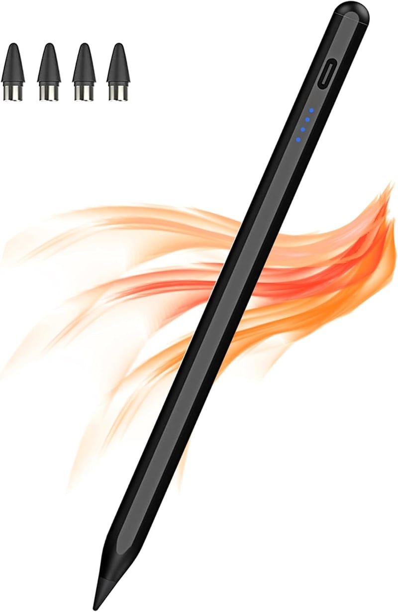 iPad és Android kompatibilis érintőceruza - Kenkor mágneses, 1,5 mm-es hegyű, USB-C töltésű stylus (fekete)