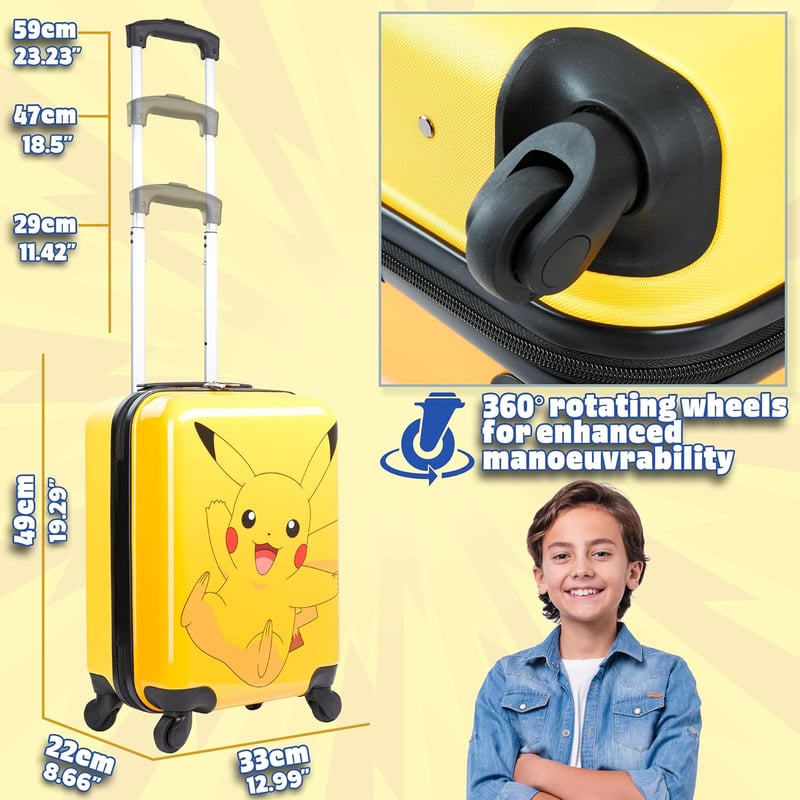 Pokémon Pikachu Gurulós Bőrönd Gyerekeknek - 4 Kerekű Utazótáska