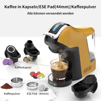 KOTLIE EM-308A Multifunkciós Kávéfőző Kapszulákhoz/ESE Párnákhoz/Őrölt Kávéhoz - 7 Vízmennyiség, 4 Hőmérséklet, Hideg Kávé Funkció, Sárga 6