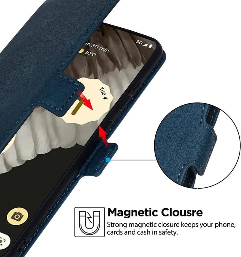 Google Pixel 7 Pro mágneses flip bőrtok kártyatartóval - Kék