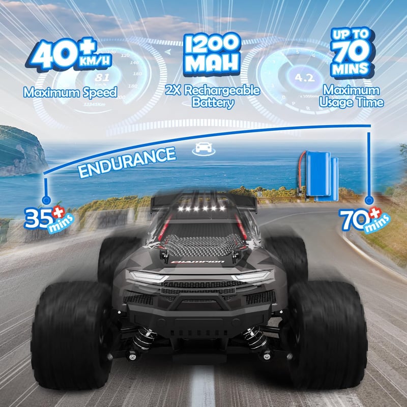 Kizeefun 40 km/h-s távirányítós autó, 1:18 offroad buggy LED fényekkel