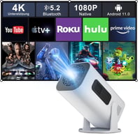 Eroshoo Mini Projektor 1080P Natív Felbontással - 4K Támogatás, 210° Forgatható, Android 11, WiFi 6, Bluetooth 5.2, Hordozható Házimozi Proj 1