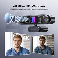DEPSTECH DW50 Pro 4K Ultra HD Webkamera Mikrofonnal, 3x Zoom, Sony Szenzor, Zajszűrő Kettős Mikrofon, Távirányító, Autofókusz PC, Laptop, Ma 2