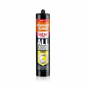 Adeziv de montaj MEM Montage-Kleber Allground Turbo 450 g, alb, la cartuș, rezistent la apă — fără capac din plastic (stare: vezi a 2-a imagine)