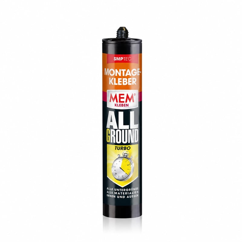 Adeziv de montaj MEM Montage-Kleber Allground Turbo 450 g, alb, la cartuș, rezistent la apă — fără capac din plastic (stare: vezi a 2-a imagine)