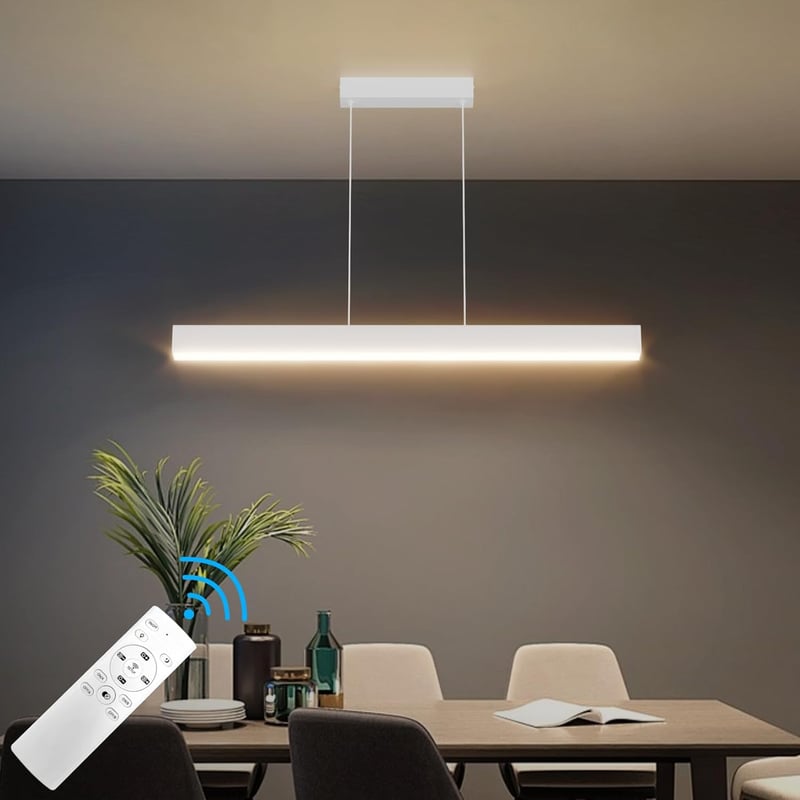 Klighten LED Függőlámpa 3000K-6000K, 80cm/24W Távirányítós Étkezőasztal Lámpa, Lineáris Dizájn, 150cm Állítható Magasságú Csillár Nappaliba,