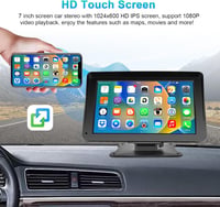 Podofo 7" Hordozható Autórádió IPS Érintőképernyővel - Vezeték Nélküli Apple CarPlay & Android Auto, Bluetooth, GPS Navigáció, FM, USB 5