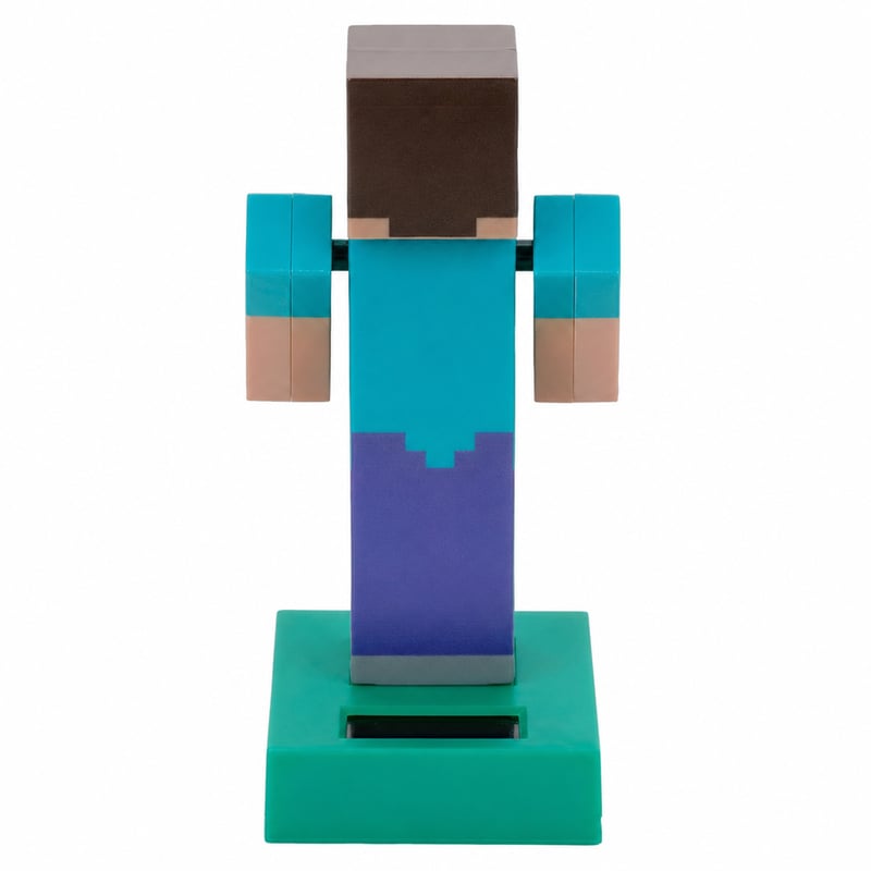 Puckator FF139 Minecraft Steve Solar – chybný, čiastočne funkčný: figúrka je otočená naopak a chýba meč (stav: viď 2. obrázok)