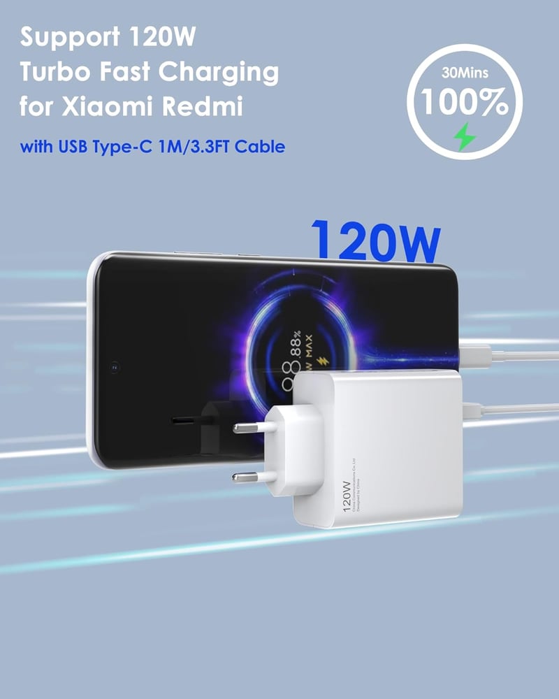 Ruilezyo 120W USB C Gyorstöltő Xiaomi 15/14/13/12 Sorozathoz - Redmi Note 14/13/12 Pro+ és Poco Készülékekhez - 90W/67W Turbo HyperCharge 1M