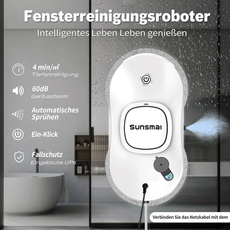 SUNSMAI Ablaktisztító Robot Automata Vízpermetezővel - Applikációval Vezérelhető, Biztonsági Kötéllel, Erős Szívóerővel Minden Sima Felületr - Black and White