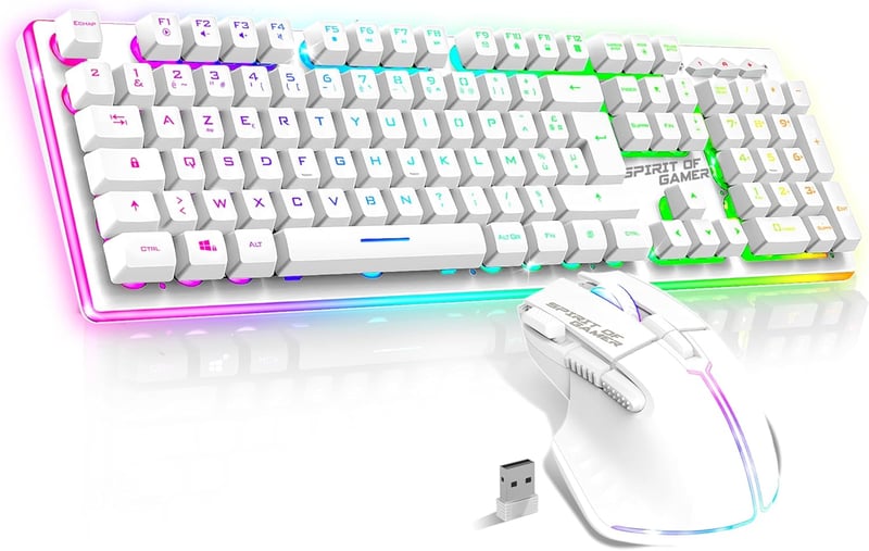 Spirit of Gamer x MK600 Vezeték Nélküli Félmechanikus Gamer Billentyűzet és Egér Szett - Fehér, RGB, 4800 DPI, Újratölthető, PC/PS4/PS5/Xbox