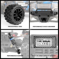 Haiboxing 1/18 RC Monster Truck - 36 km/h Vízálló Távirányítós Autó 4WD Terepjáró - 7.4V Akkumulátorral, 100m Hatótáv, Gyerekeknek és Felnőt 4
