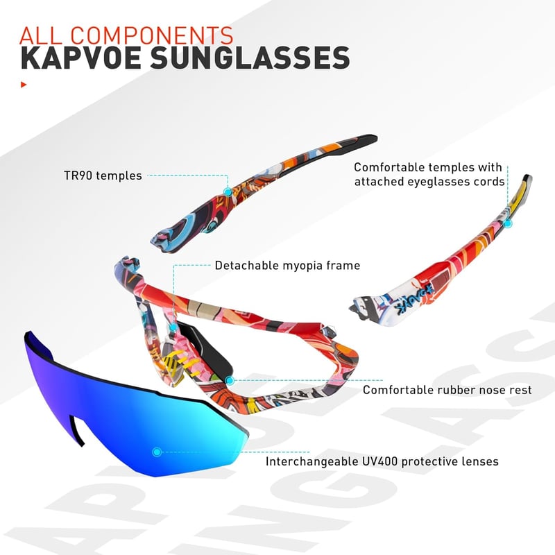 KAPVOE Polarizált Kerékpáros Szemüveg 5 Cserélhető Lencsével - Unisex Sportnapszem