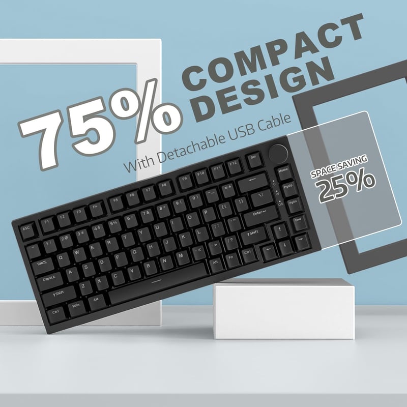 YINDIAO Ajazz AK820 Mechanikus Gamer Billentyűzet, 75% ANSI Elrendezés, Cserélhető Piros Kapcsolók, Forgógomb, USB-C, PC/Mac Kompatibilis, F