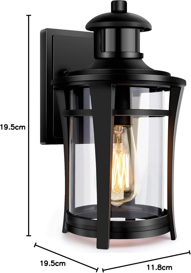 Lamomo Kültéri Fali Lámpa Mozgásérzékelővel - 3 Világítási Mód, Vízálló LED Lámpatest, 100 Lumen, E27 Foglalat, Klasszikus Dizájn, Alumínium