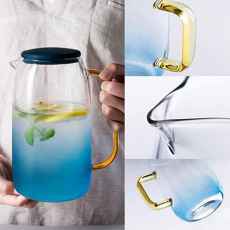 Hőálló üveg kancsó fedéllel - Limonádé, tea, víz tárolására