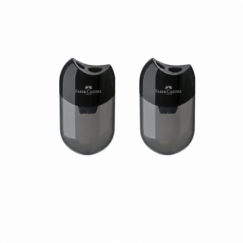 Ascuțitoare dublă cu două orificii Faber-Castell, negru, 2 buc - Din set original, set ascuțitoare cu recipient