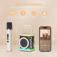 TONOR Mini Karaoke Gép 2 Vezeték Nélküli Mikrofonnal, Hordozható Bluetooth Hangszóró Gyerekeknek, LED Fényekkel 3