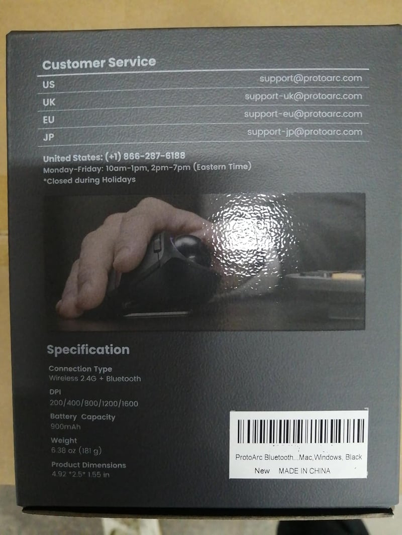 ProtoArc EM01 ergonomikus RGB trackball egér, vezeték nélküli, állítható DPI, újratölthető