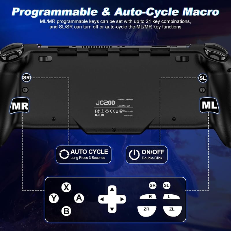 Coogamefly Vezeték Nélküli Kontroller Nintendo Switch/OLED-hez - Ergonomikus Markolatú Pro Controller Hall Joystickkel, Turbo Funkcióval és 
