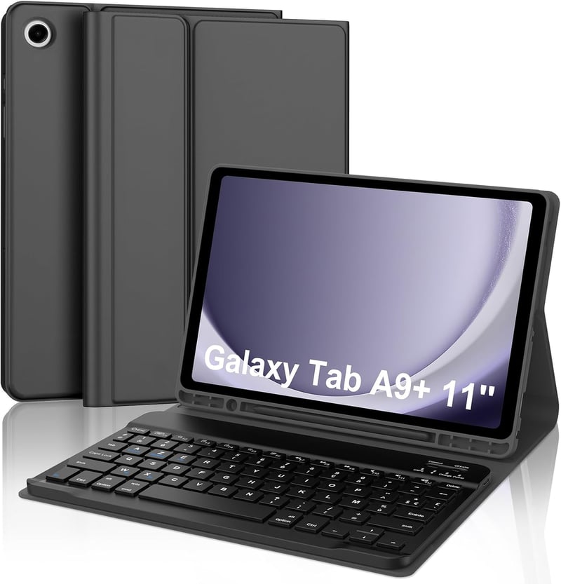 FARYODI Billentyűzetes Tok Samsung Galaxy Tab A9+ 11" 2023 Tablethez - Francia AZERTY Kiosztás, Stifttartóval, Fekete Védőtok (SM-X210/X216/