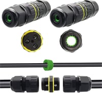 CTRICALVER IP68 Vízálló Kábel Elosztó Doboz Kültéri Használatra - 9-12 mm Átmérőjű Kábelekhez, 3-Tűs Gyorscsatlakozó, Fekete, 2 db 1