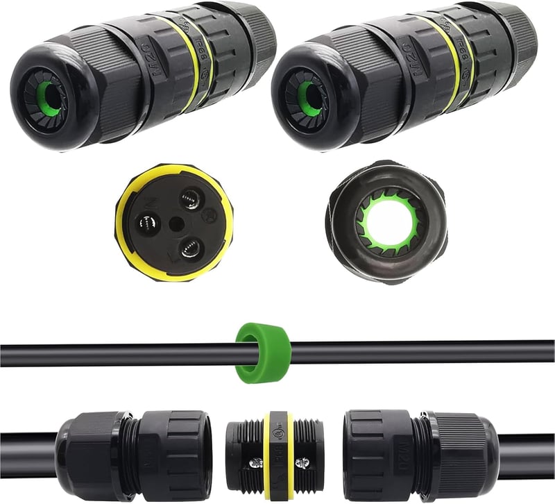 CTRICALVER IP68 Vízálló Kábel Elosztó Doboz Kültéri Használatra - 9-12 mm Átmérőjű Kábelekhez, 3-Tűs Gyorscsatlakozó, Fekete, 2 db