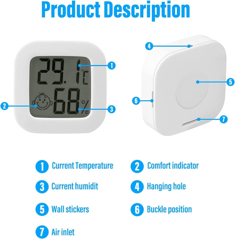 RUIZHI 5db-os Mini Digitális Hőmérő és Páramérő Szett LCD Kijelzővel, Otthoni és Irodai Használatra