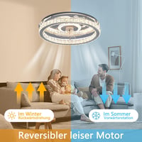 MiiR Modern LED Mennyezeti Ventilátor Kristály Lámpatesttel - 36W, Távirányítós, 6 Sebességes, Csendes, Időzíthető - Hálószobába, Nappaliba, 5