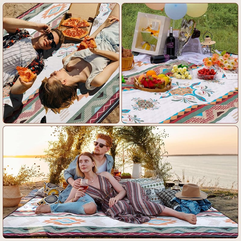 Larutan XXL Boho Strandpléd 200x200cm - Homokálló, Mosható Piknik Takaró Zöld