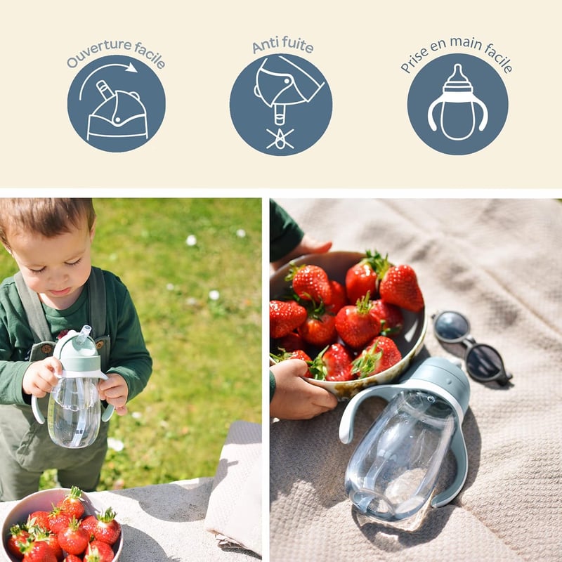 BÉABA Tanulópohár 2 az 1-ben - 300 ml Rózsaszín Gyerek Ivópohár Szívószállal - Szivárgásmentes, Levehető Fogantyúk, BPA-mentes Tritan