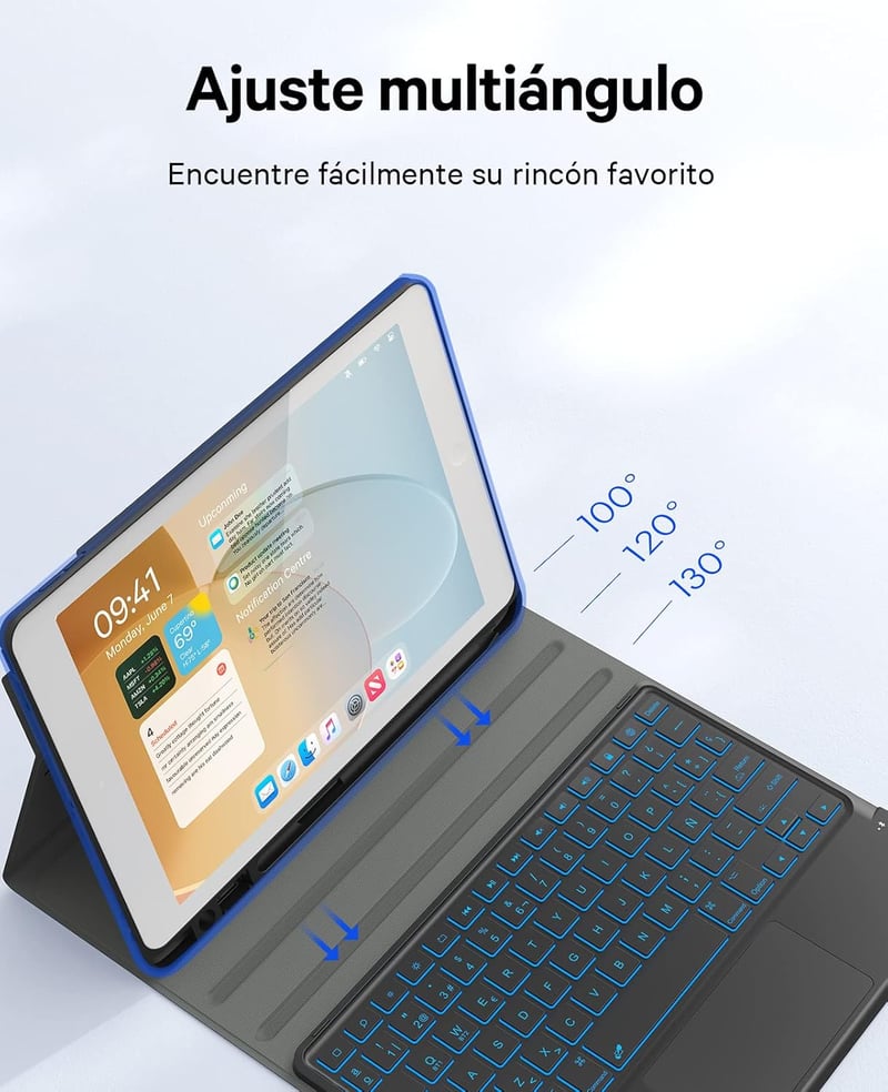 Earto iPad billentyűzet 7 színű háttérvilágítással, 10.2" iPad 9/8/7 generációhoz, fekete