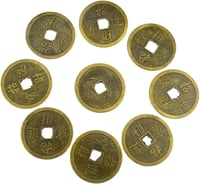 Juanxian 9 db Feng Shui Sárkány és Főnix I Ching Szerencseérme Ajándéktasakkal - 4,4 cm Arany Fém Talizmán Otthonra, Tárcába 1